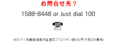 How may we help you? 1588-8448 or Just dial 100  Address: 206 Jungja-dong, Bundang-gu, Seongnam-city, Kyeonggi-do, 463-711 Korea